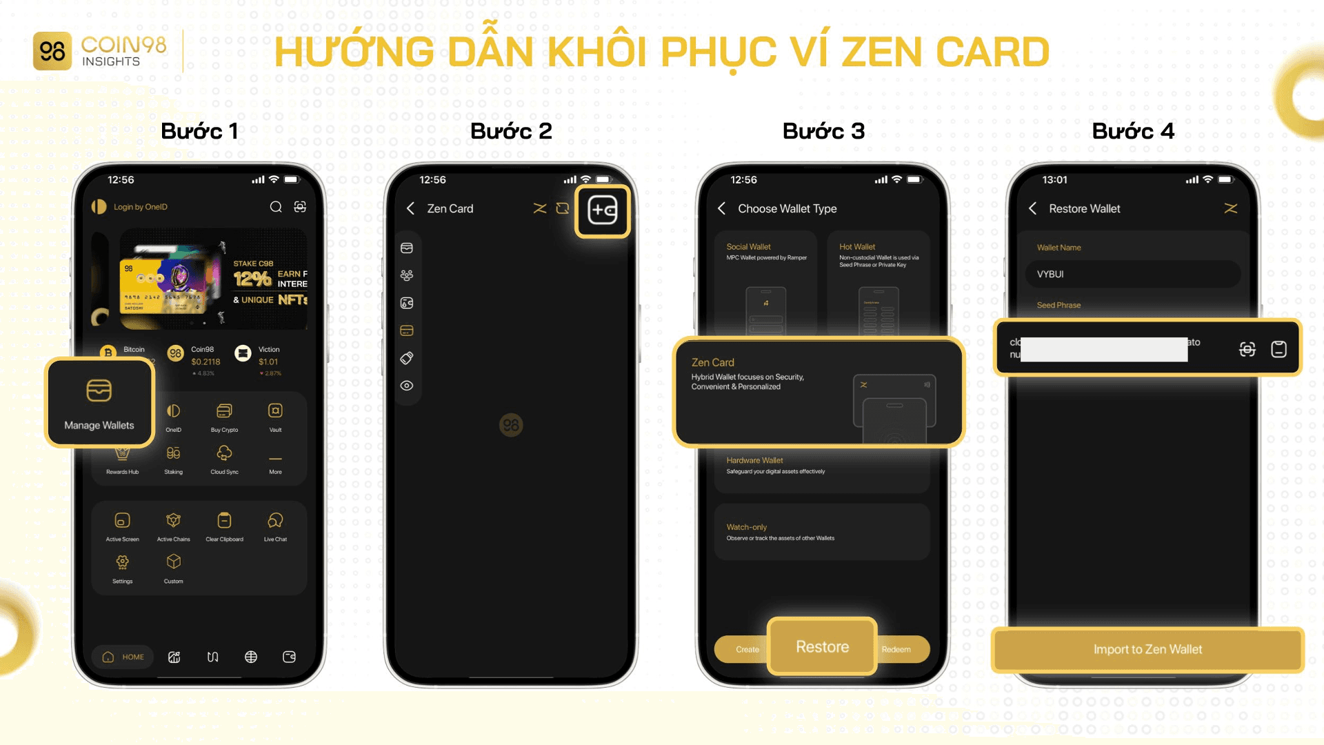 khôi phục ví zen card 1