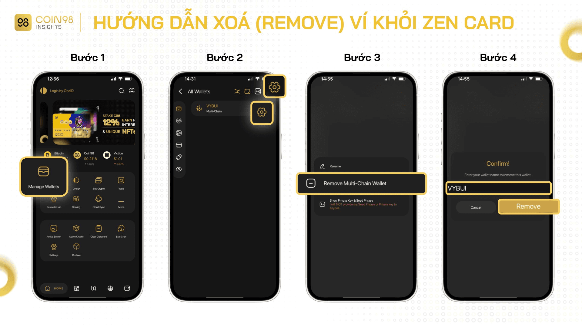 xoá remove ví zen card