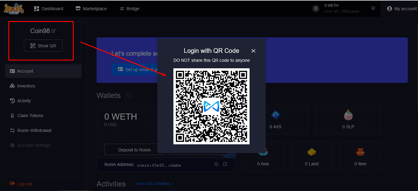 qr code axie infinity