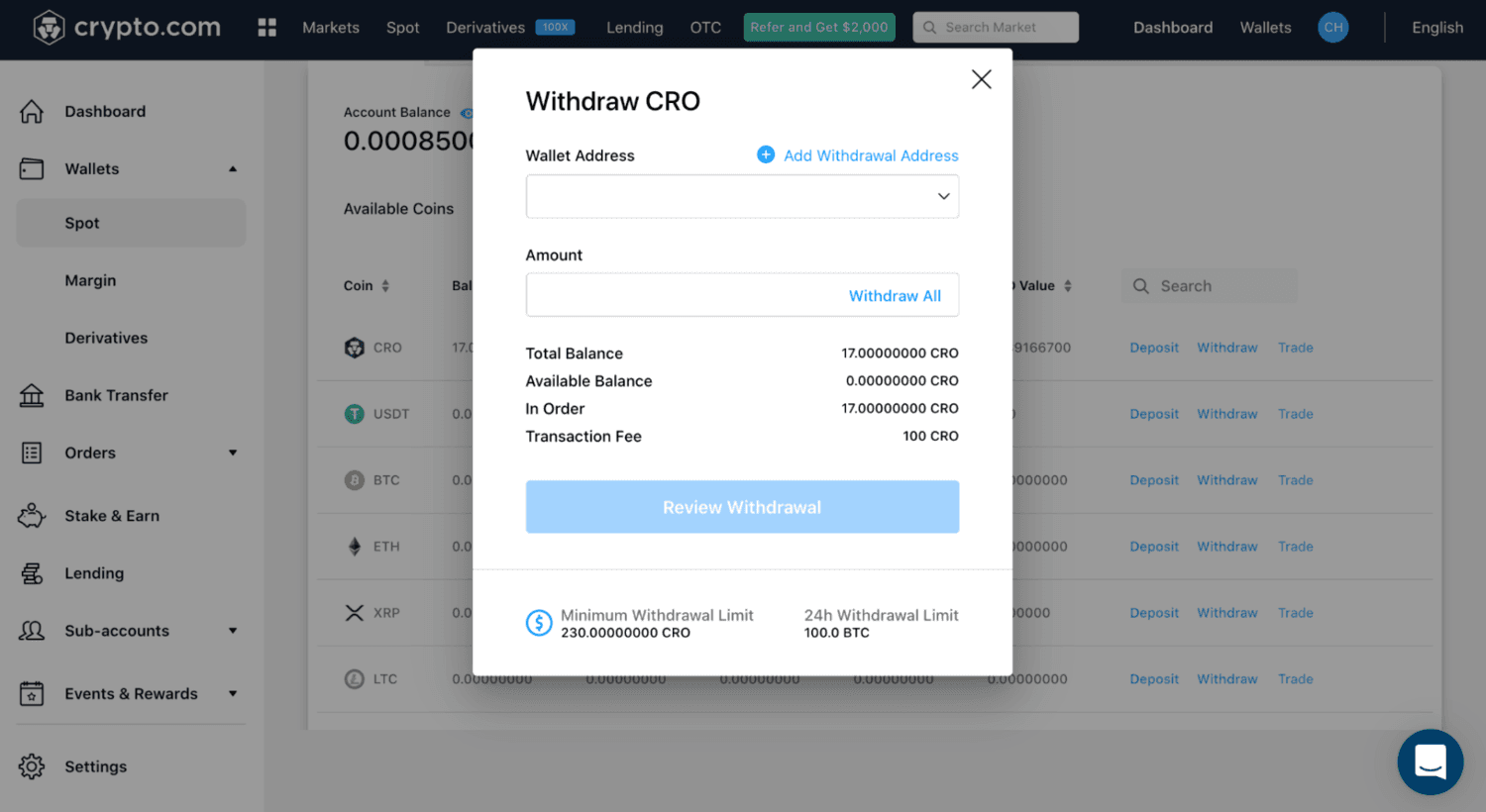 withdraw cro token