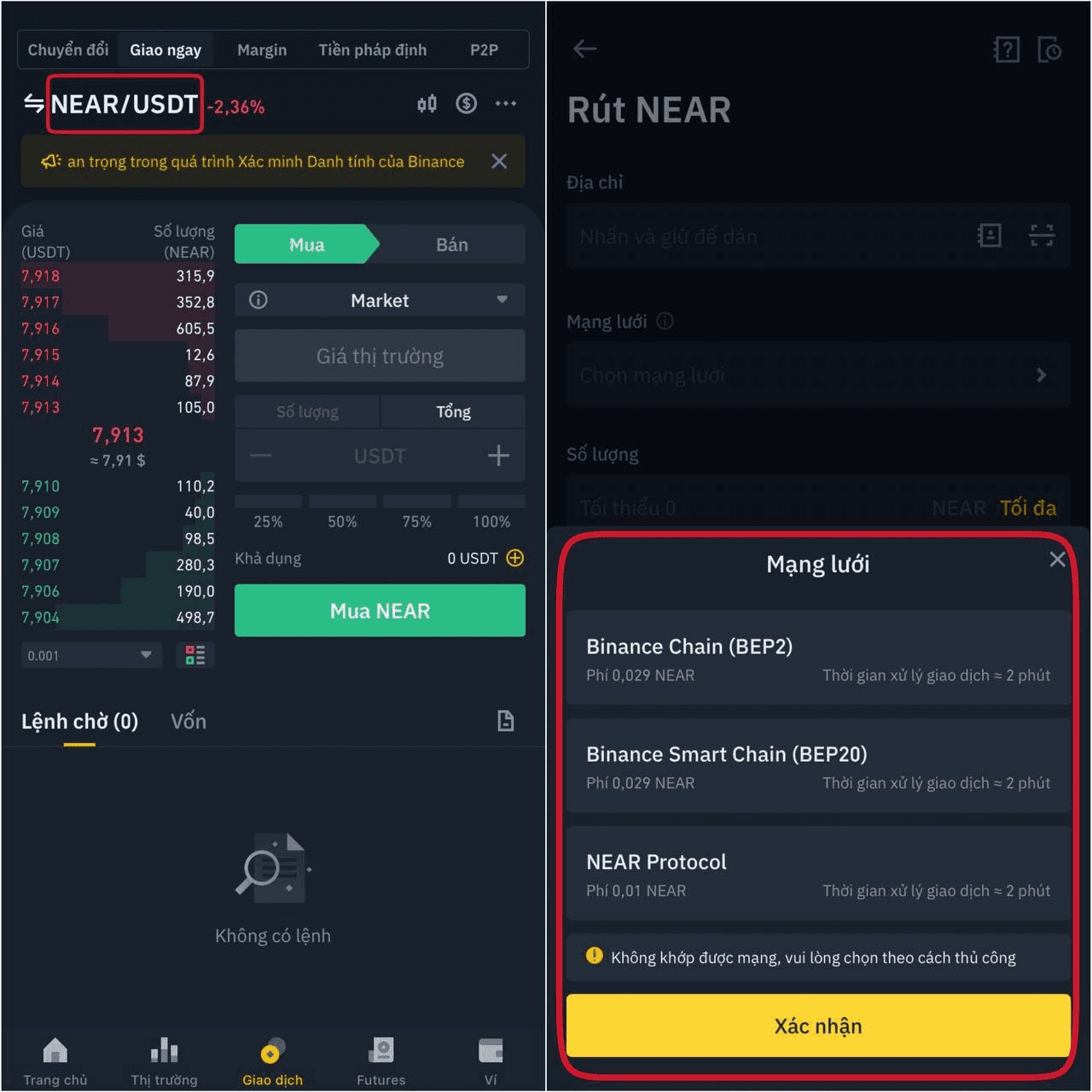 mua NEAR trên sàn Binance