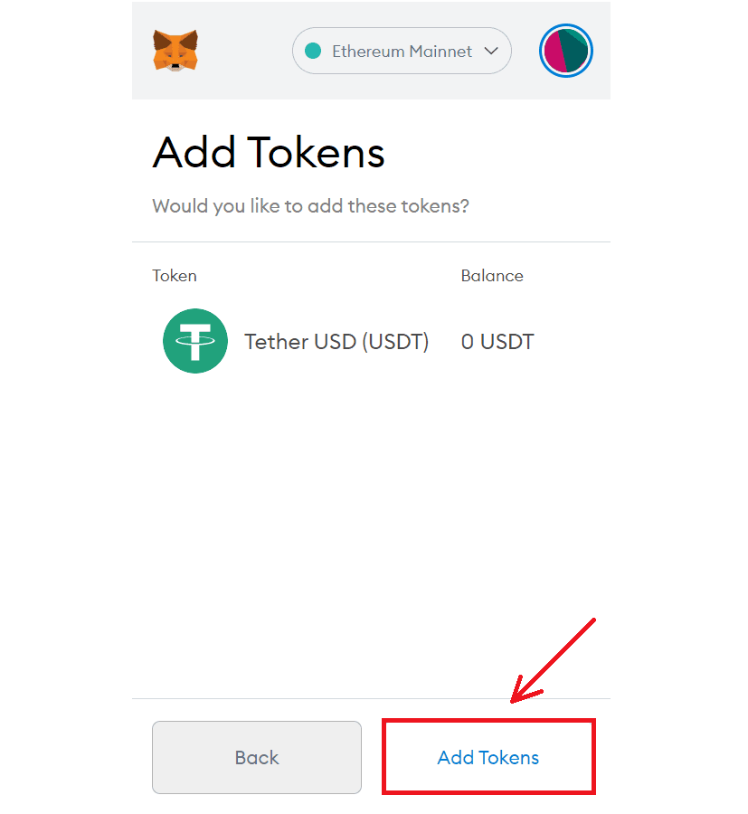 nhấn vào add token