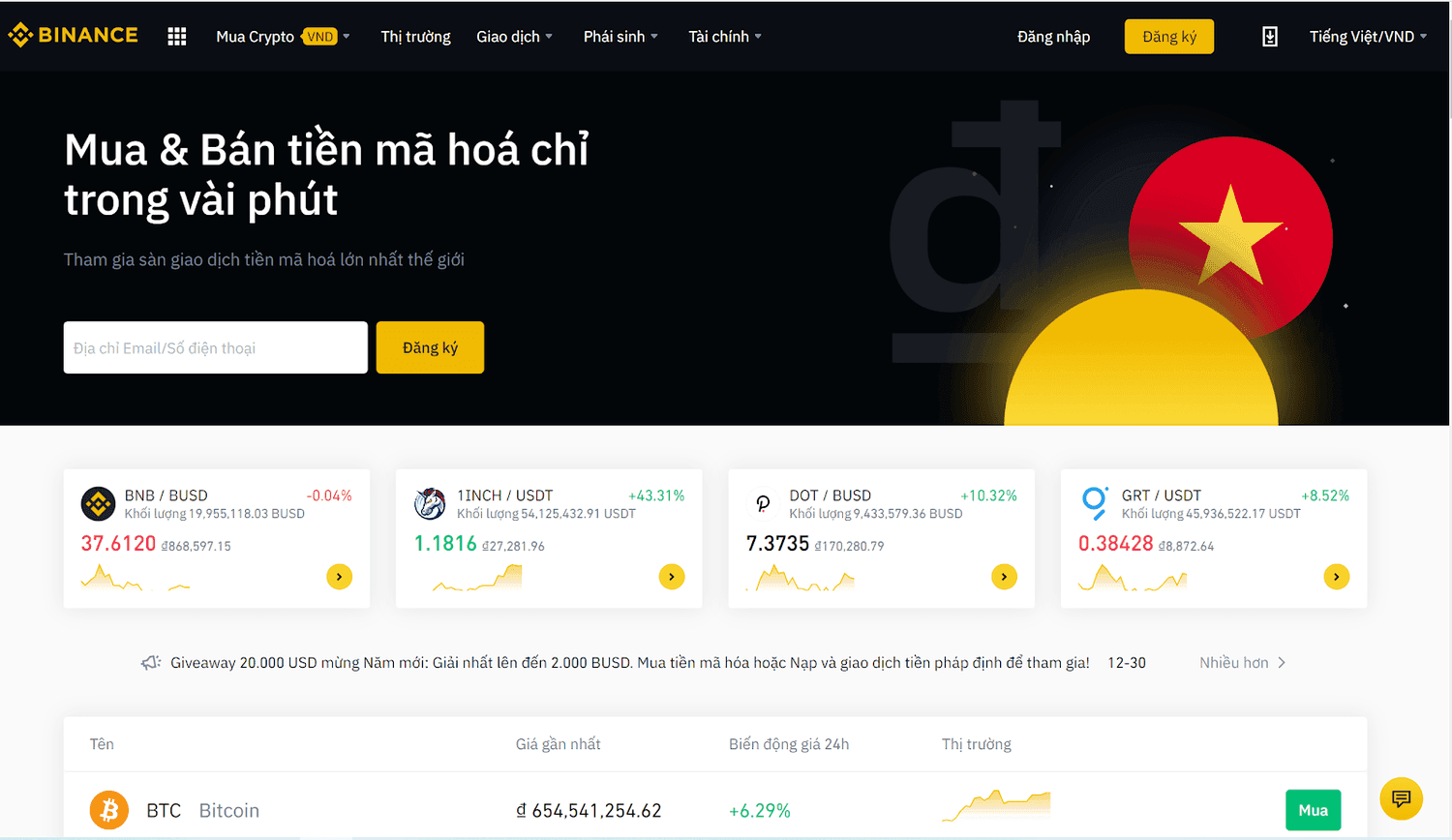 giao diện sàn binance