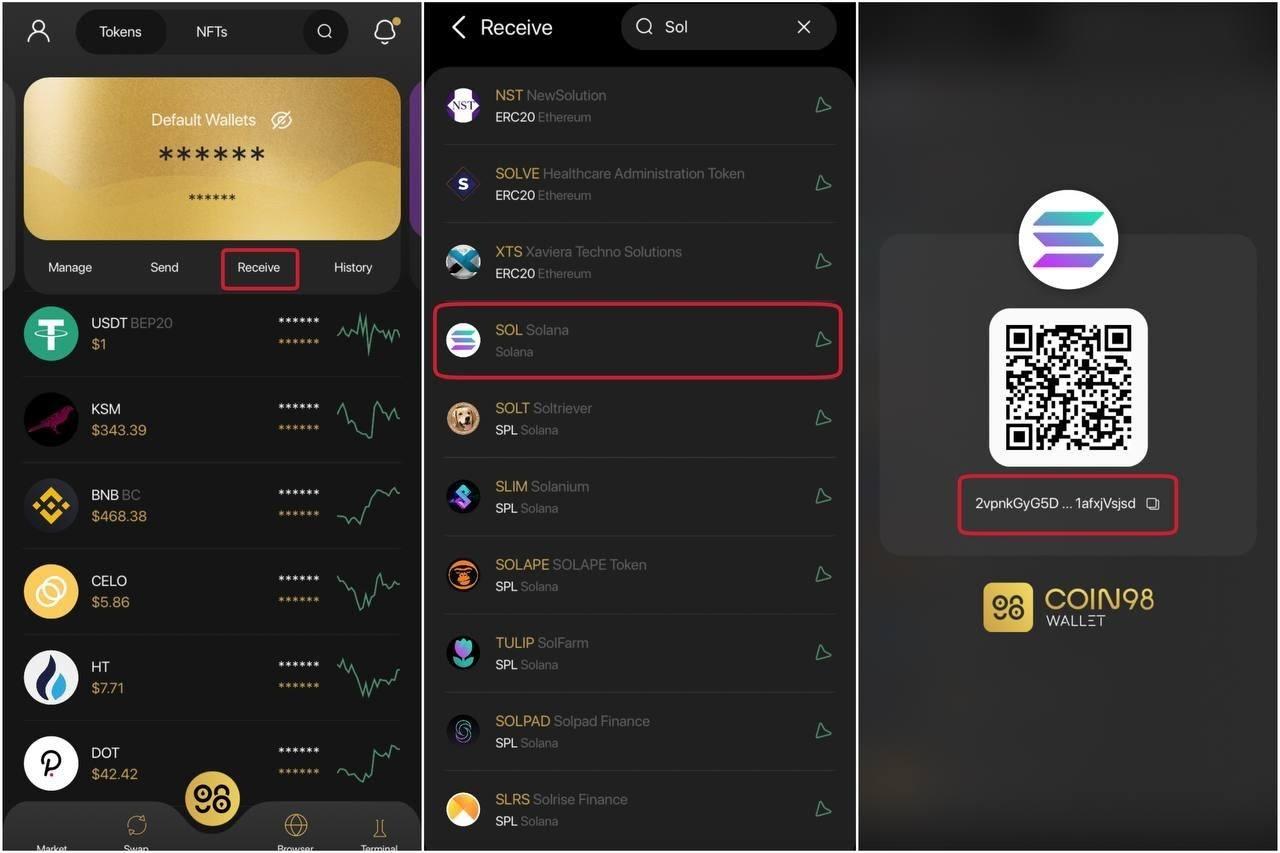 lưu trữ SOL coin trên Coin98 Wallet