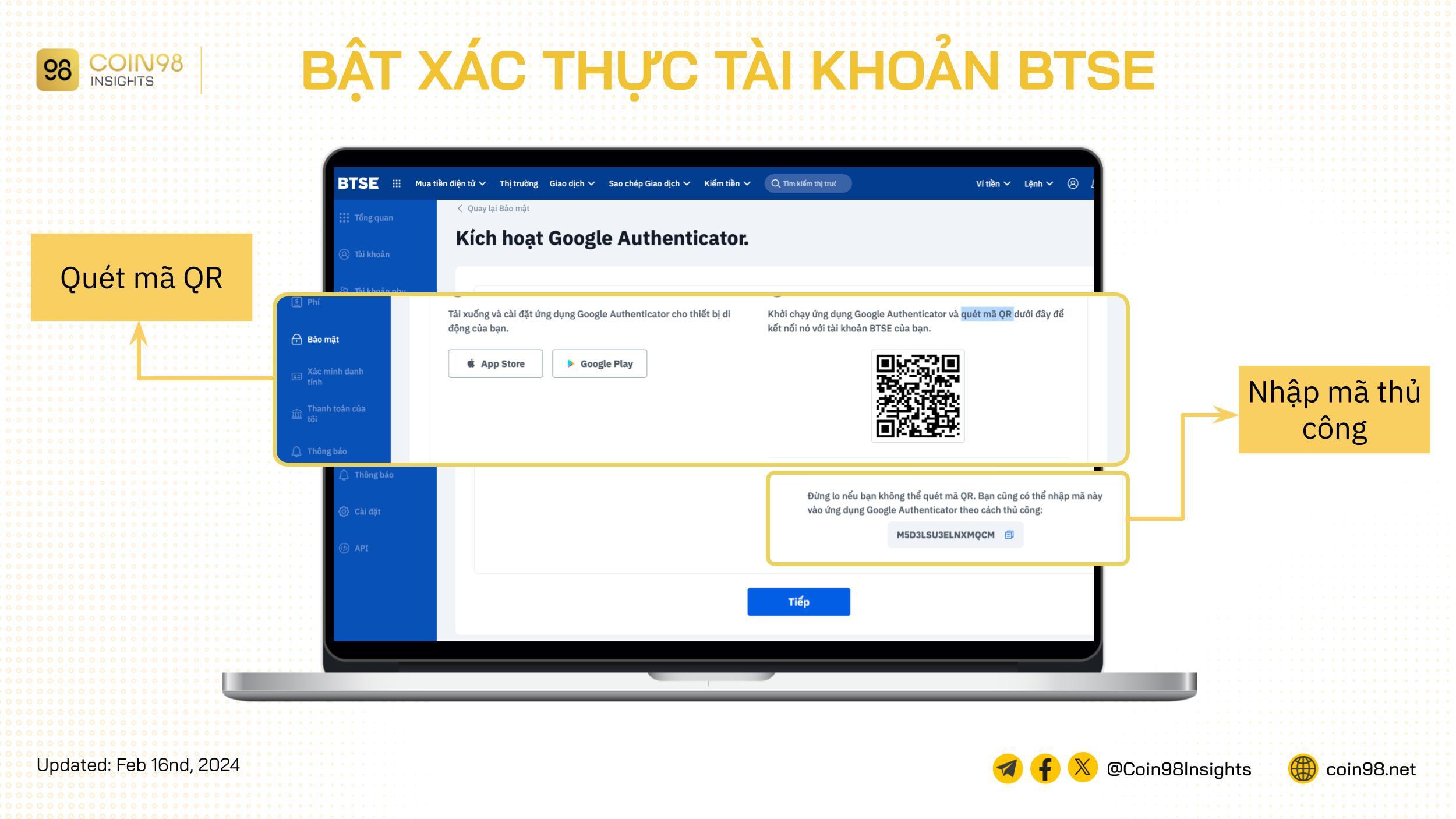 xác thực tài khoản btse