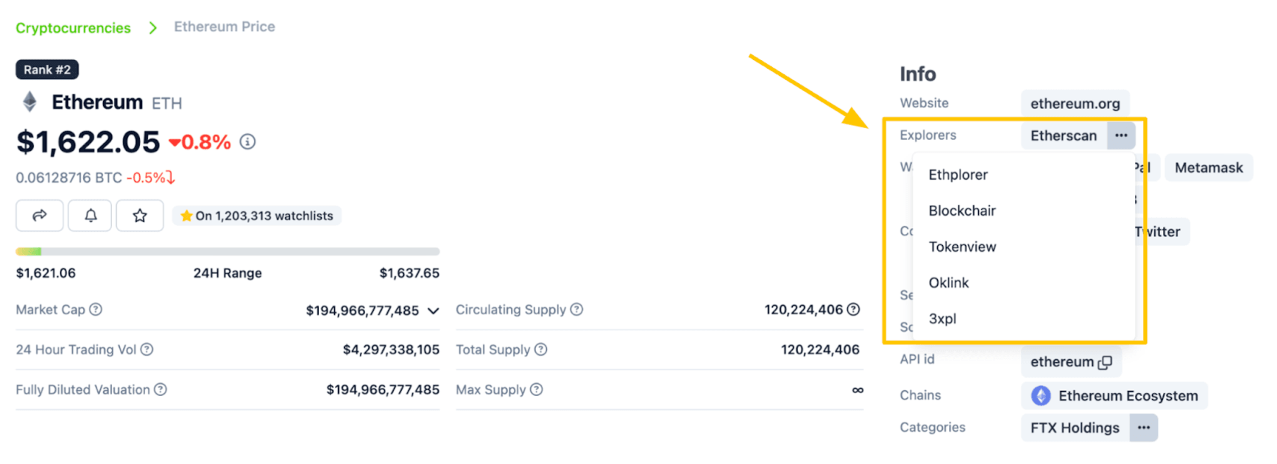 coingecko tìm explorer