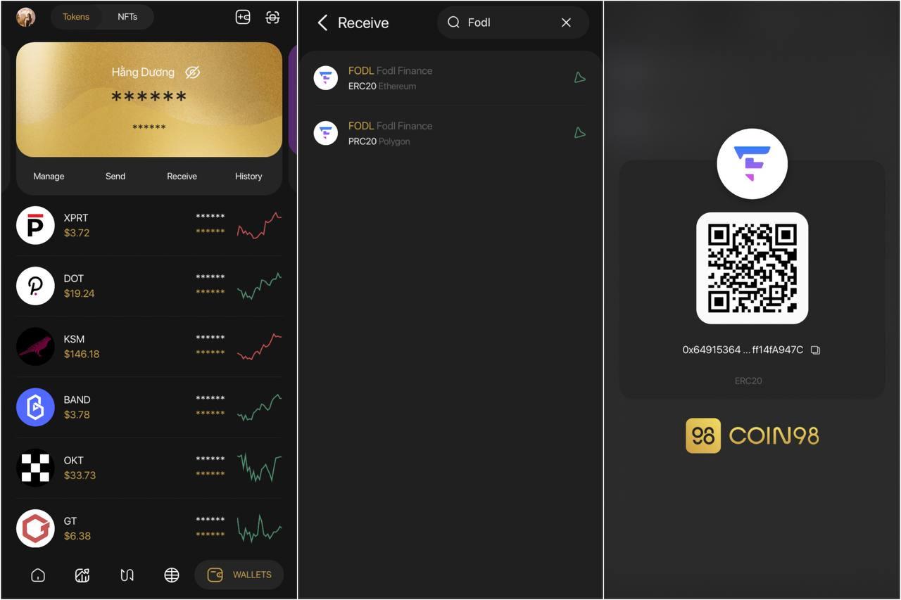 ví lưu trữ fodl token với coin98 wallet