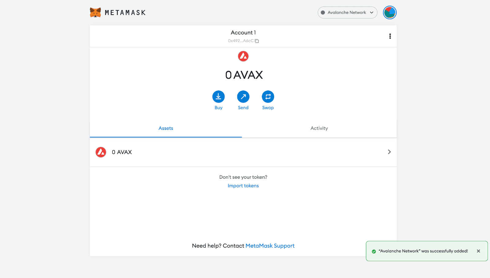 add avalanche to metamask