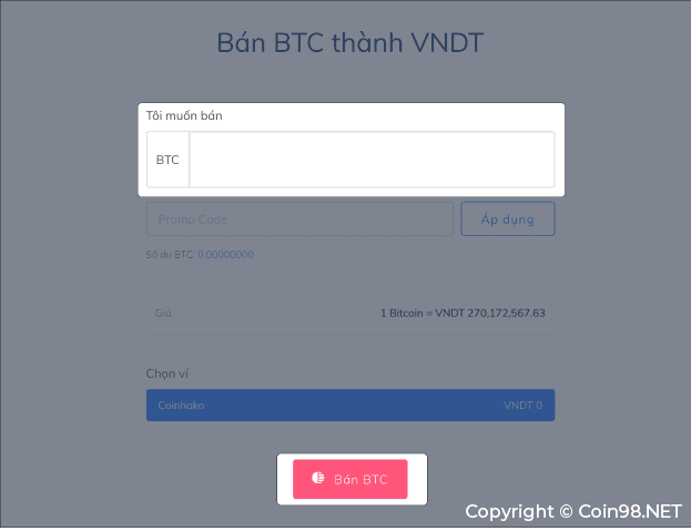 bán btc coinhako