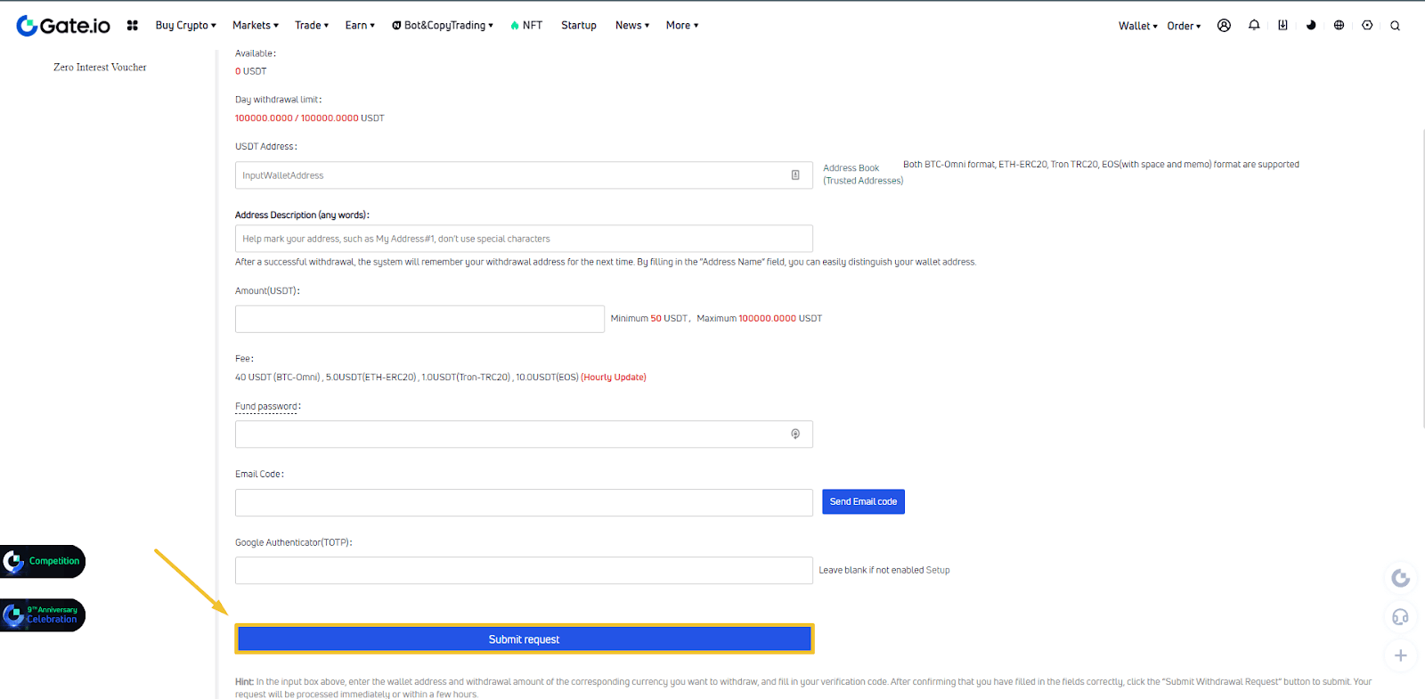 withdraw from gate io exchange 3