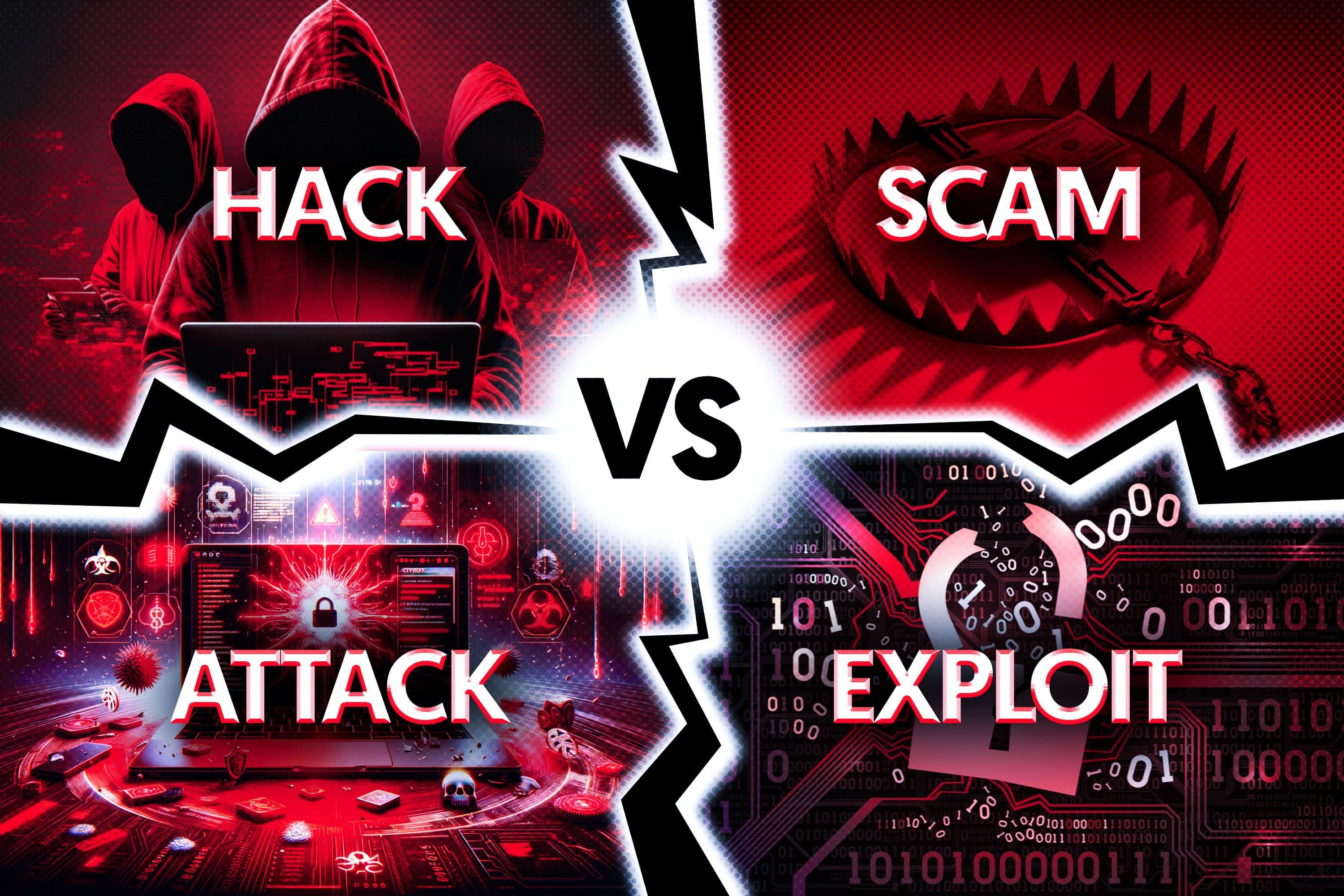 hack, scam, attack, exploit